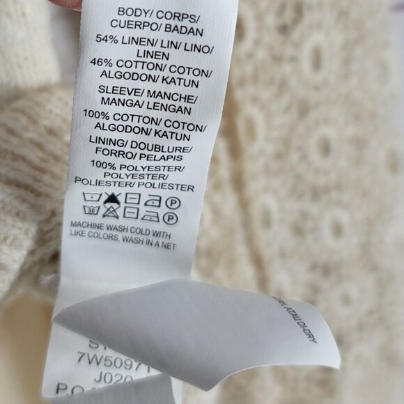 Lucky Brand Open Knit Top Cream Size XS Lace Chiffon Split Back Cinema Linen - Picture 7 of 7